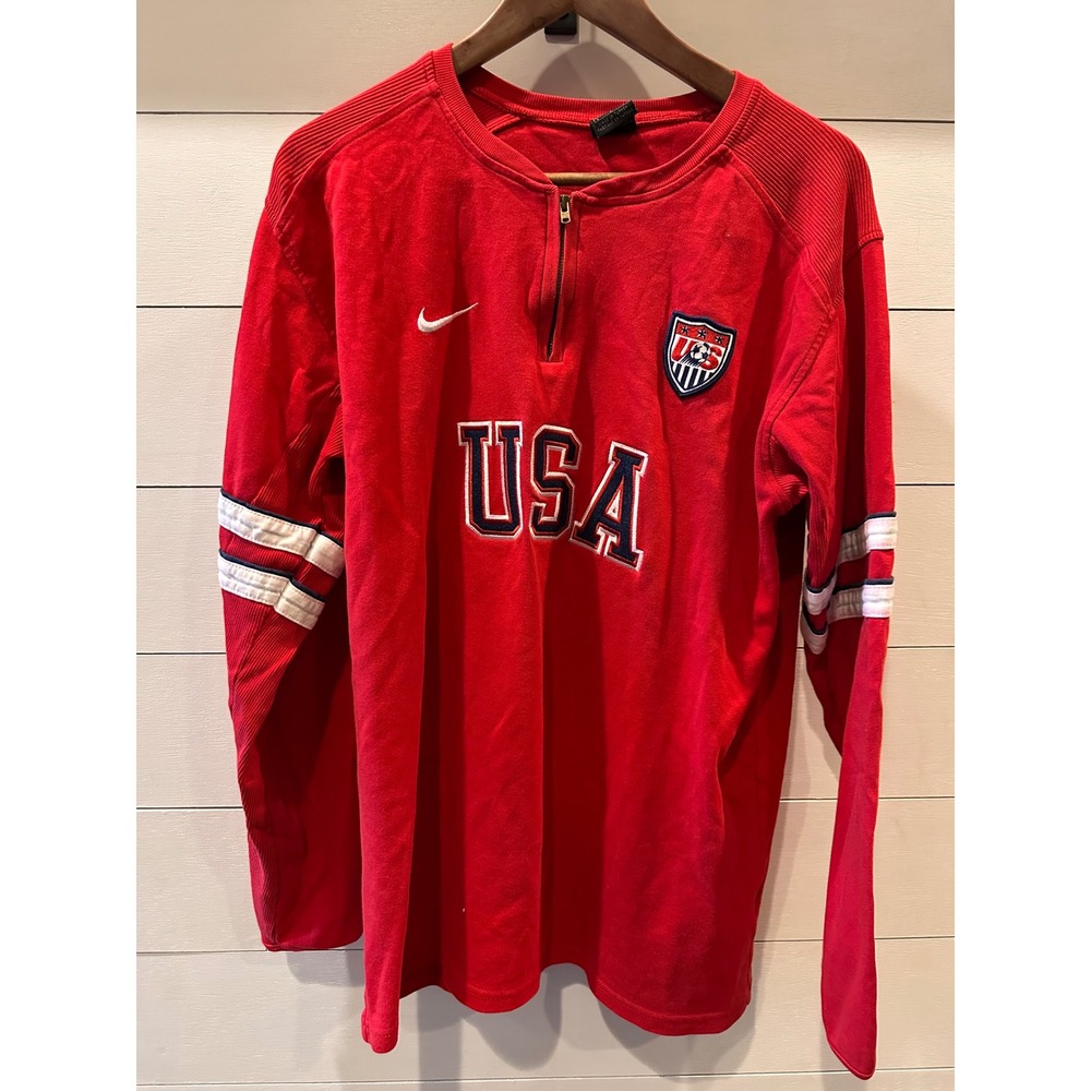 Nike US Soccer USA National Team Red Quarter Zip Long Sleeve Pullover Mens L